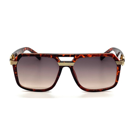 Tortoise Square Sunglasses Gold Metal Bar Light Weight Comfortable UV Protection - Picture 4 of 7